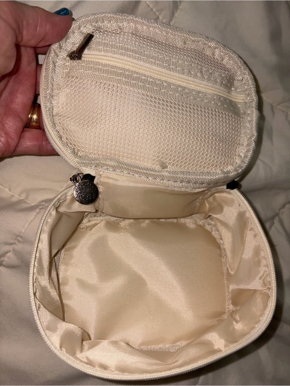 Cream Travel Cosmetic Bag with Mesh Organizer - Picture 5 of 9